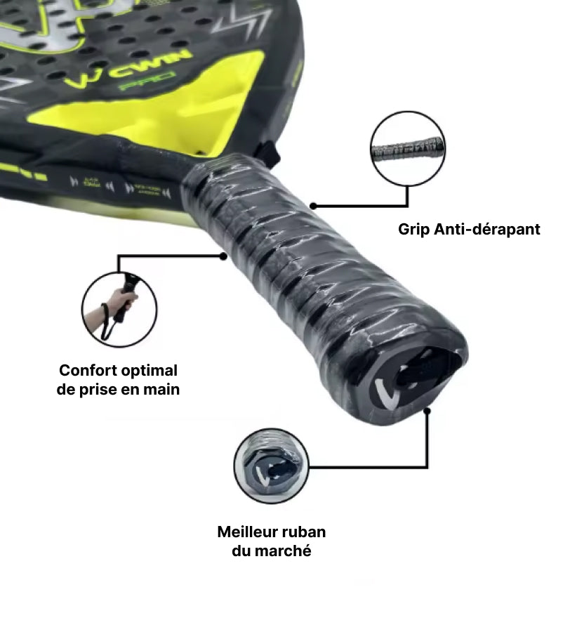Raquette de padel CWIN pour professionnel - Poignée en fibre de carbone offrant une prise confortable et sûre
