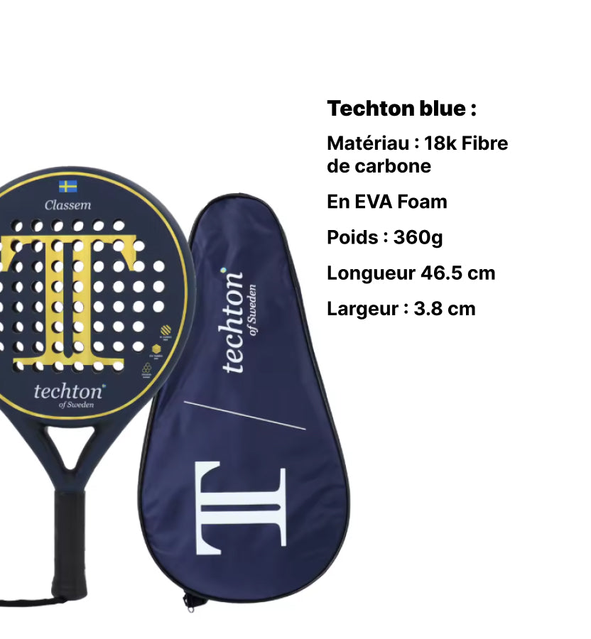 Raquette de padel Techton pour amateur - En fibre de carbone 3K/12K, assurant une durabilité et des performances optimales.