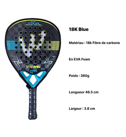 Raquette de padel CWIN pour professionnel - Poignée en fibre de carbone offrant une prise confortable et sûre