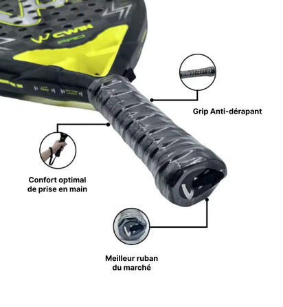 Raquette de padel CWIN pour professionnel - Poignée en fibre de carbone offrant une prise confortable et sûre
